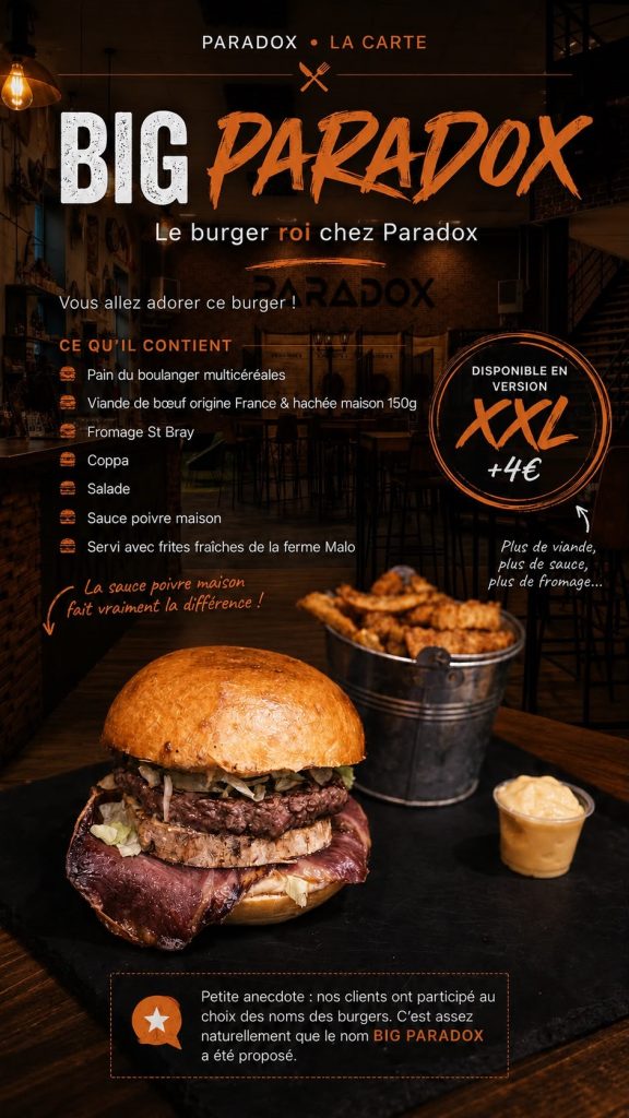 Burger maison Paradox au Havre – produit frais et local